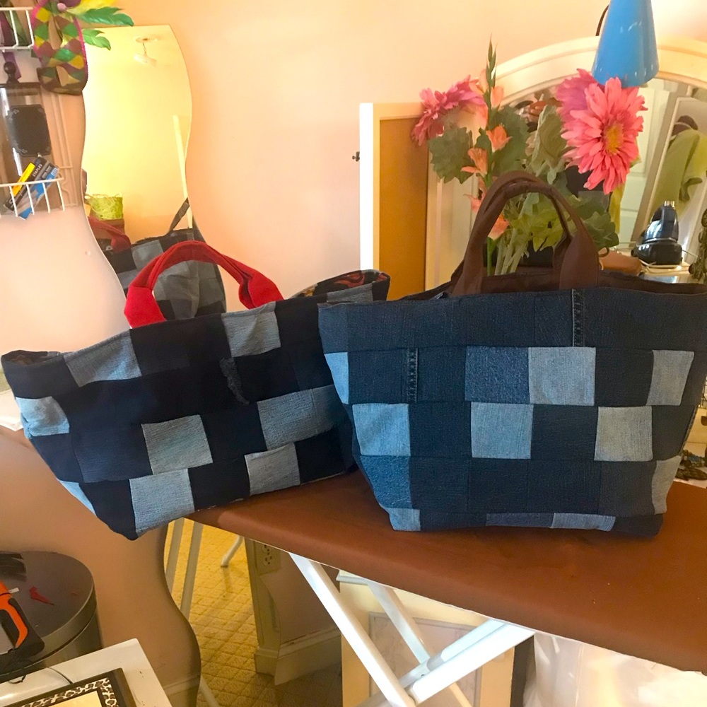 Handmade Denim patch work tote bag